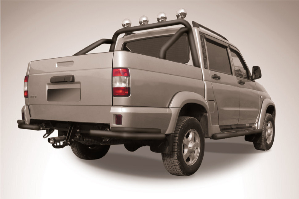 Защита заднего бампера UAZ Pickup (2014-2023) d57+d42 уголки серебристая