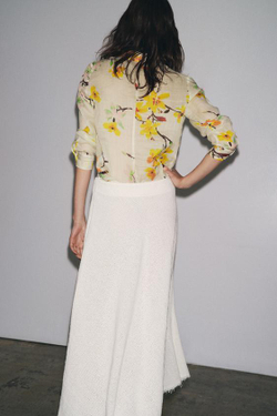 ZARA ЮБКА МИДИ ИЗ ТКАНИ В РУБЧИК — ZW COLLECTION, ЭКРЮ