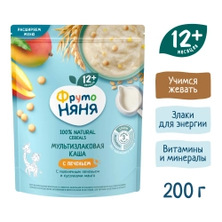 Каша Фрутоняня молочная Мультизлаковая с кусочками манго и печеньем 200г с 12 месяцев