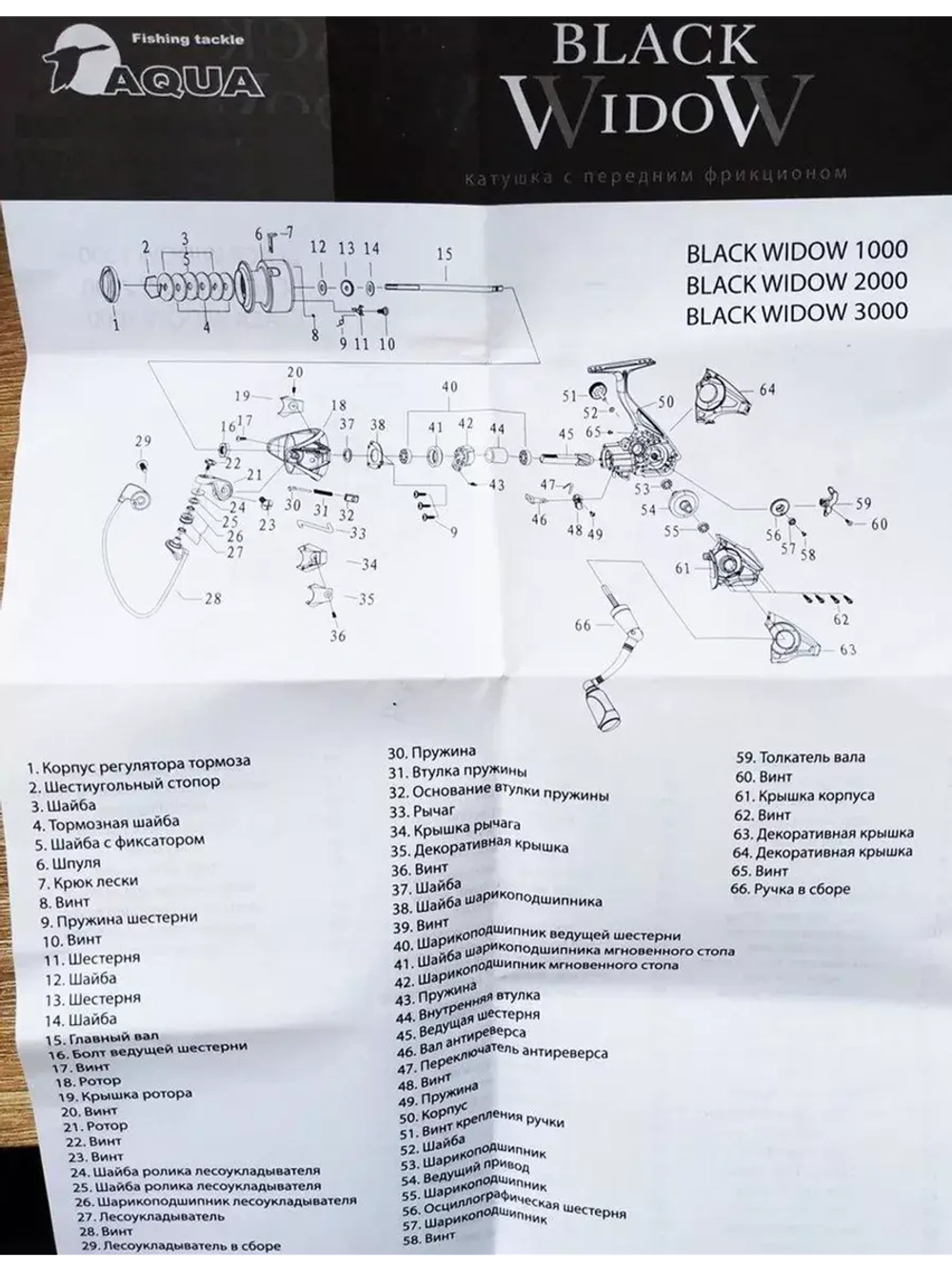 Катушка рыболовная безынерционная Black Widow 3000 (7+1BB)