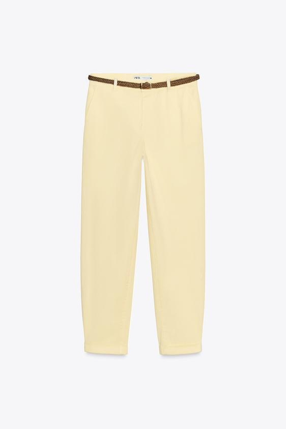 ZARA БРЮКИ ЧИНОС С ПЛЕТЕНЫМ РЕМНЕМ, ЖЕЛТЫЙ