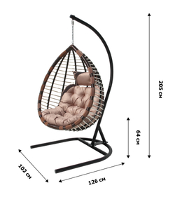 Кресло подвесное Шарм арт.D159-МТ003 (стойка+основание черн, корз.корич-белое, подуш.беж. 3уп. (В))