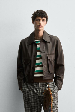 ZARA HARRY LAMBERT X DISNEY КОЖАНАЯ КУРТКА, ТЕМНО-КОРИЧНЕВЫЙ