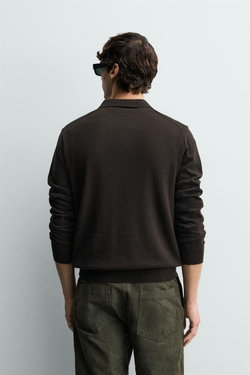 ZARA ТРИКОТАЖНОЕ ПОЛО КЛАССИЧЕСКОГО КРОЯ, ШОКОЛАДНЫЙ