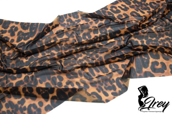 Упругая сетка эластичная леопард, бежевый/черный (мерный лоскут)