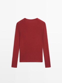 Massimo Dutti Свитер из смесовой шерсти в рубчик, терракотовый