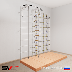 Шведская стенка Sv Sport усиленная 61440 (Турник стандарт/Канат/Лестница/Мат 2м/Канатный лаз)