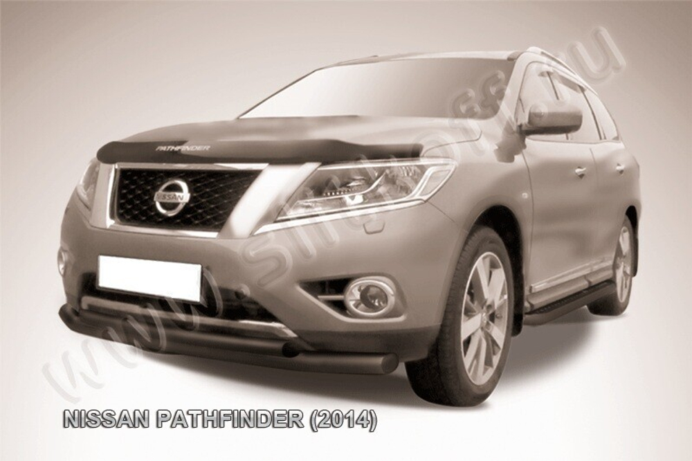 Защита переднего бампера (нержавейка) Nissan Pathfinder (2012-2017) d76+d57 (черный)