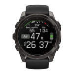 Спортивные часы Garmin fenix 8, 51 мм, AMOLED, титан с DLC, сапфир, силиконовый ремешок цвета чёрный/«серая галька» Тёмно-серый безель из титана с DLC-покрытием, AMOLED-дисплей. Ремешок с классической застёжкой — на запястье обхватом 127–210 мм