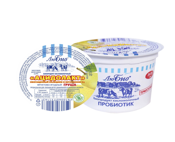 Биопродукт "АЦИДОЛАКТ", обогащ. кальцием Груша 2,8% 125г.