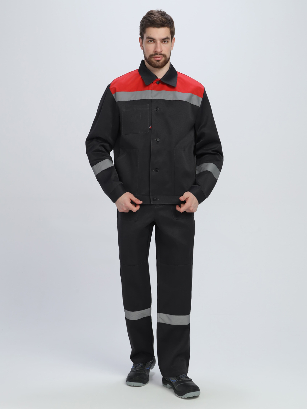 Костюм Лигор-1 СОП (тк.Смесовая,210) брюки, черный/красный