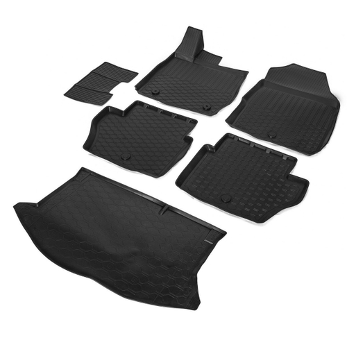 Коврики в салон и багажник автомобиля (комплект) Rival для Ford Fiesta VI поколение рестайлинг хэтчбек 2015-2019, полиуретан, с крепежом, 6 частей, K11805002-1