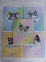 Тетради 48 листа А5+.  "Кошки-Бабочки", общая, клетка. Формат А5+ (163*203 мм). Арт.120006. С полями. Комплект 5 шт.