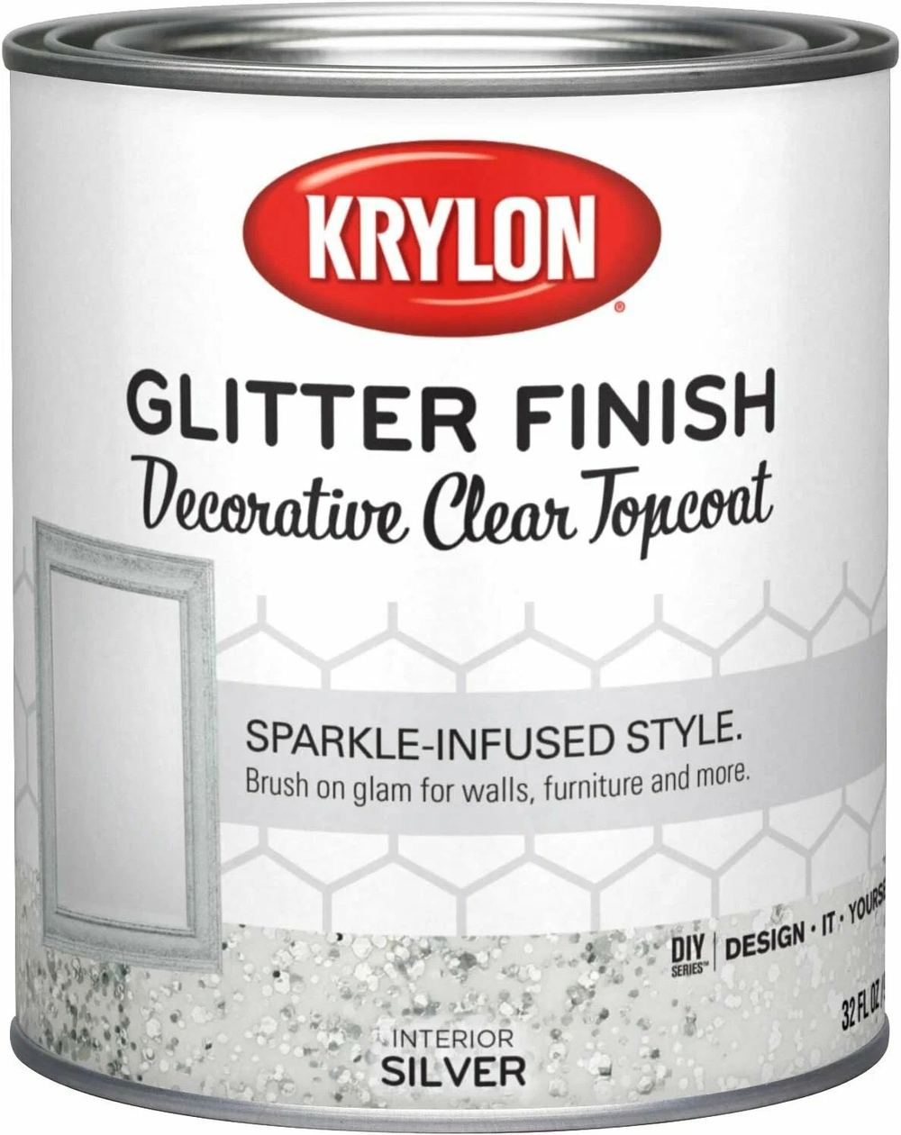 Краска Krylon Glitter Finish декоративное прозрачное покрытие с глиттером, золото 0,946л/серебро 0,946л