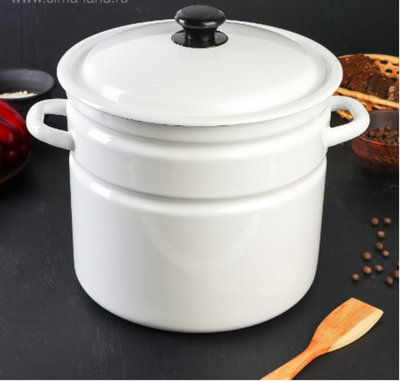 Кастрюля эмалированная, 10 л, цилиндрическая, цвет белый