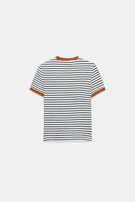 ZARA ФУТБОЛКА В ПОЛОСКУ С КОРОТКИМ РУКАВОМ, ЭКРЮ/ТЕМНО-СИНИЙ