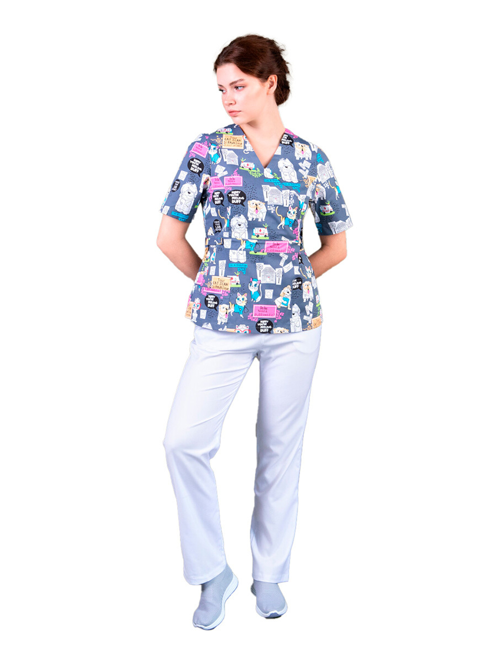 Брюки медицинские женские Тезис TZ317, на резинке со шнурком, белый, 40