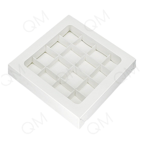 Коробка для конфет с вклеенным окном 200*200*30 мм (16) (белая), 10шт