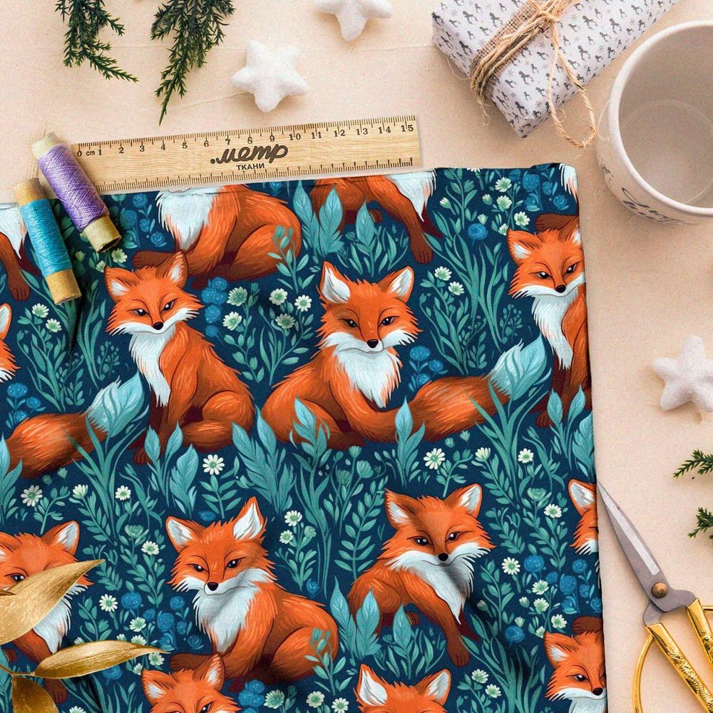 Ткань премиум габардин лисята на сероголубом