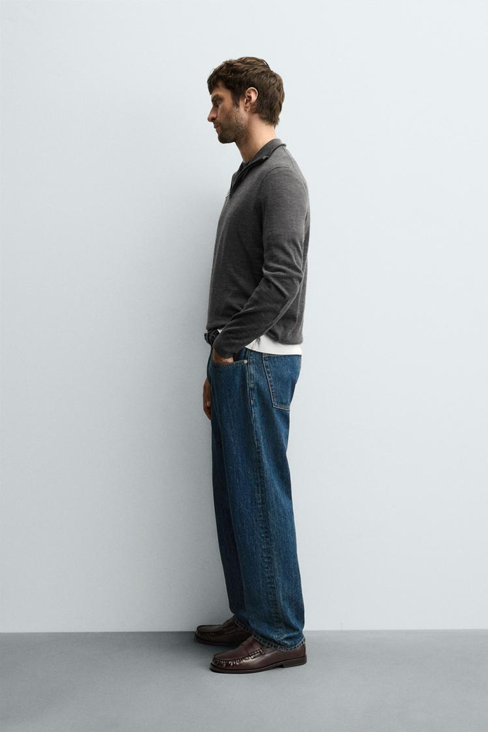 ZARA ШЕРСТЯНОЙ СВИТЕР С ВОРОТНИКОМ НА МОЛНИИ, СЕРЫЙ МЕЛАНЖ