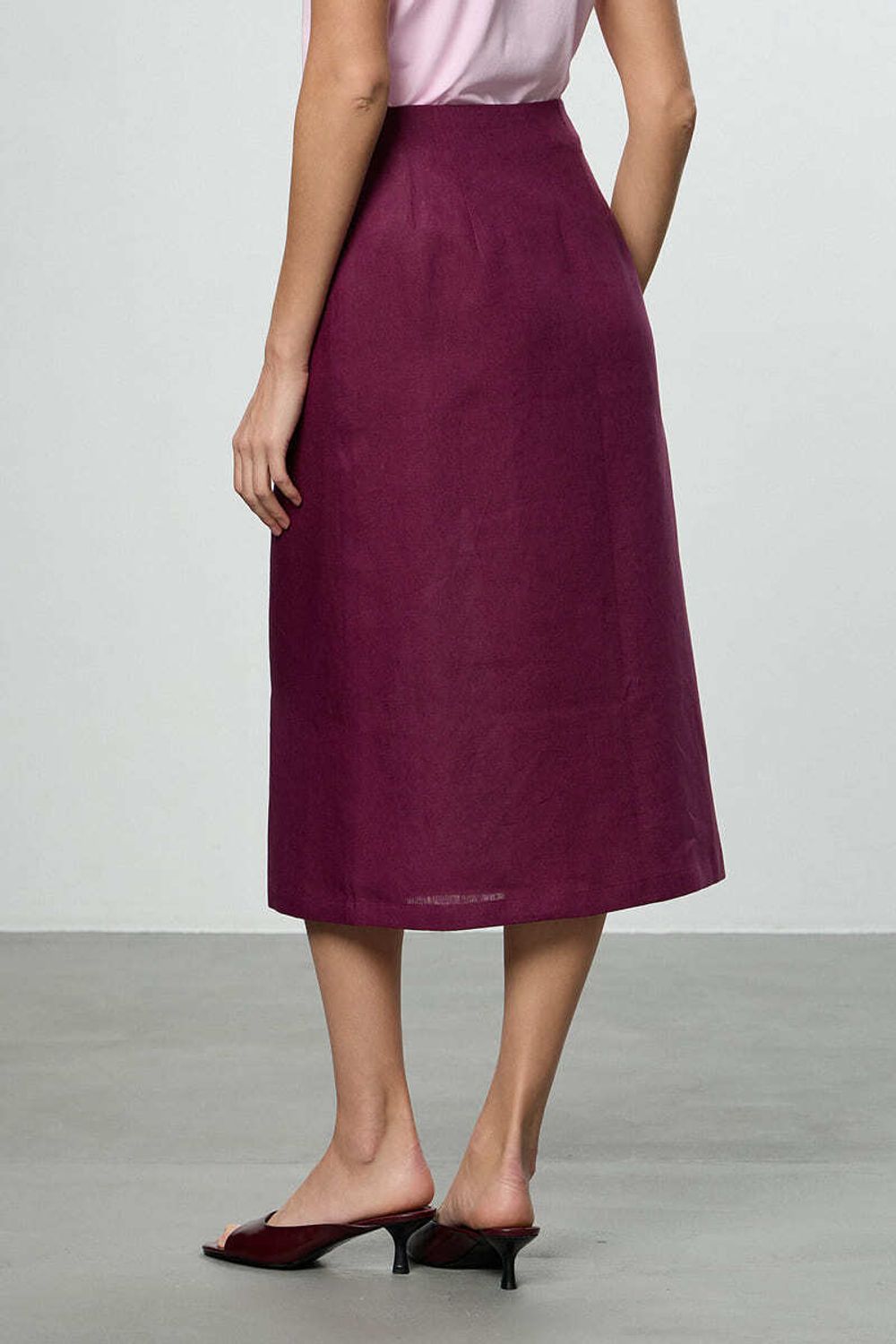 Юбка льняная А-силуэт винный (Размер 48)