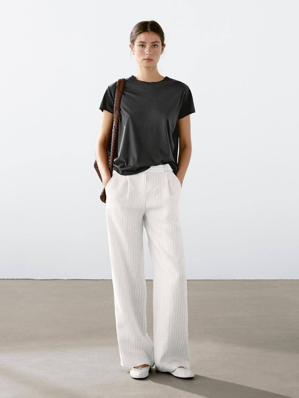 Massimo Dutti Футболка с короткими рукавами из 100% хлопка, свинцовый