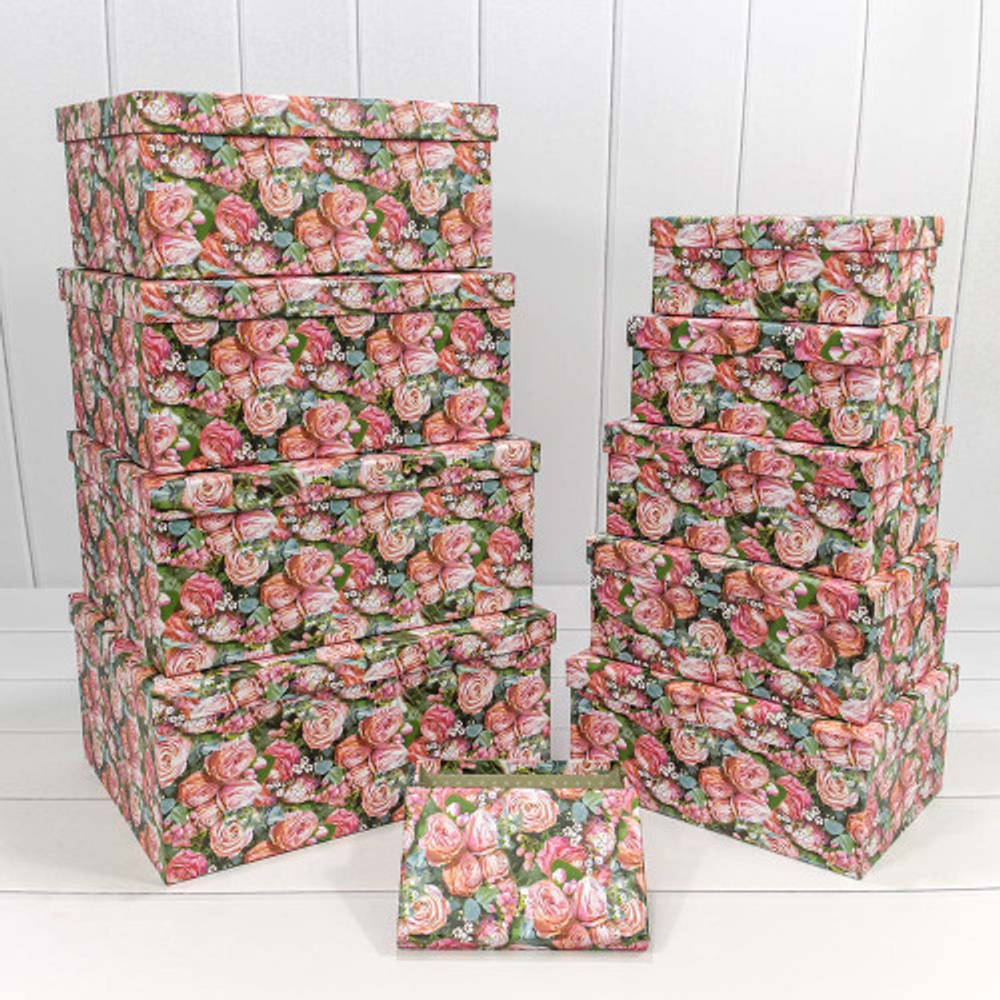 Коробка 34х26х15.3 см Набор 10 шт "Чайные розы" (Розовый)