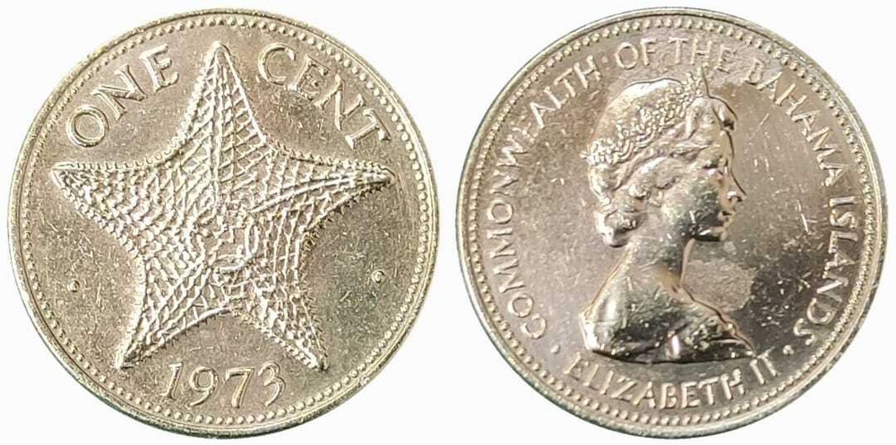 Багамы 1 цент, 1971-1973 Морская звезда VF