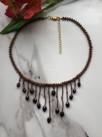 Колье из бисера ручной работы с камнем Гранат (гессонит)