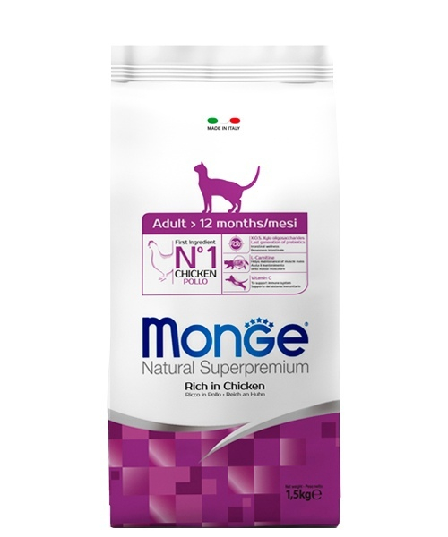 Сухой корм Monge Adult для взрослых кошек, курица, 1.5 кг