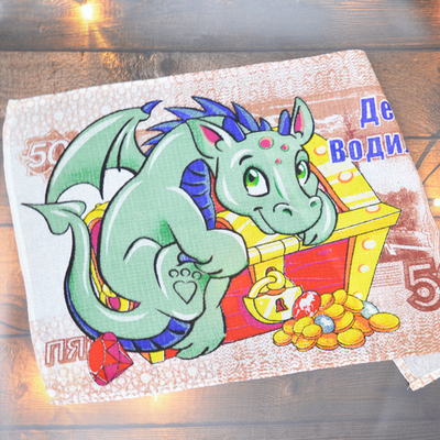 Полотенце сувенирное 34*58см "Дракон" Символ года 2024, вафельное, упаковка 12шт, в ассортименте