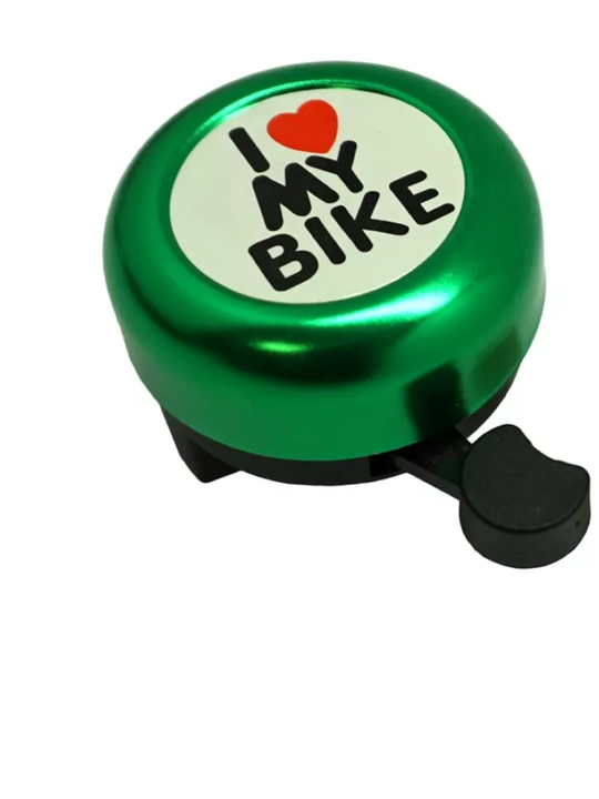 Звонок "I LOVE MY BIKE" зелёный, сталь/пласт.
