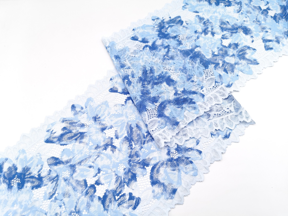 Эластичное кружево, голубые цветы, 22 см, (Арт: EK-2790), м