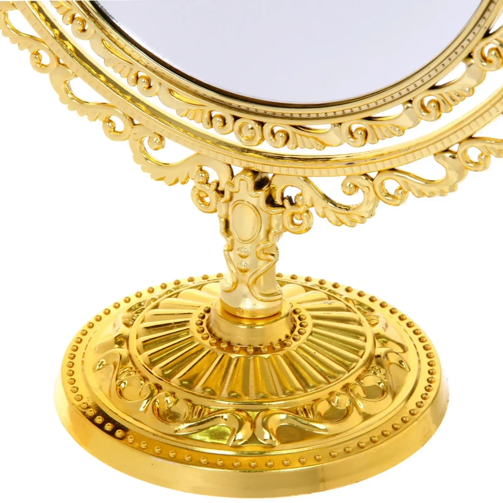 Зеркало настольное в пластиковой оправе «Версаль - Круг», цвет золото, двухстороннее, 24см.