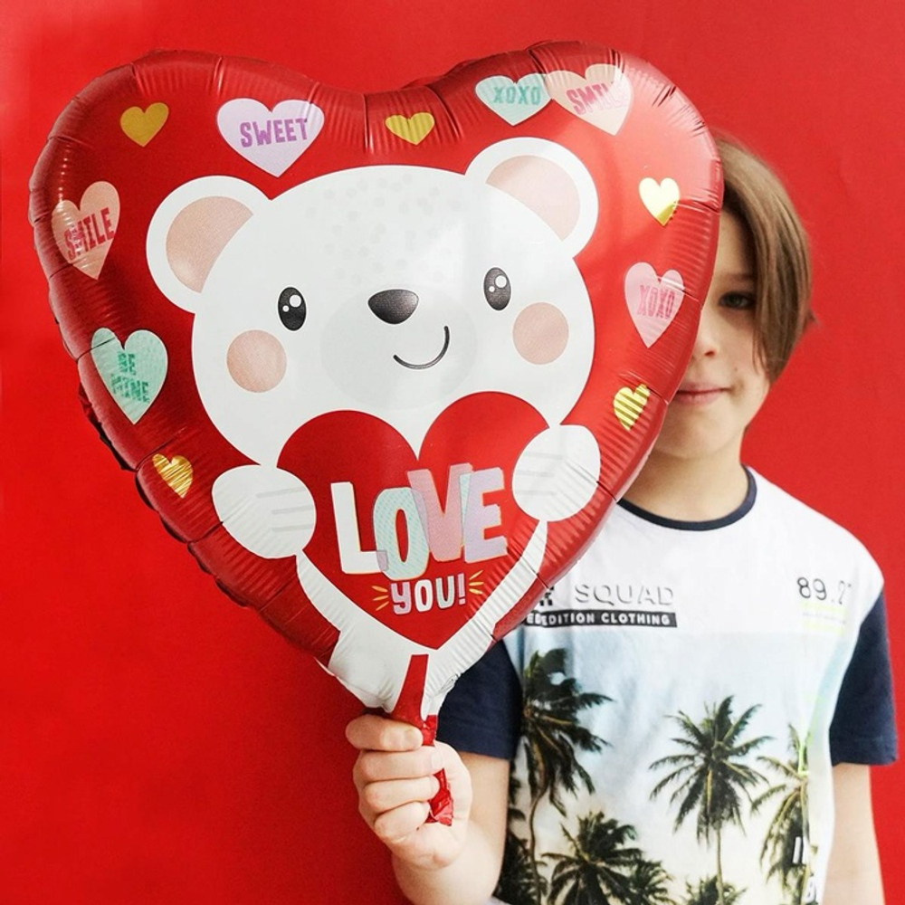 Шар сердце Мишка белый Love you