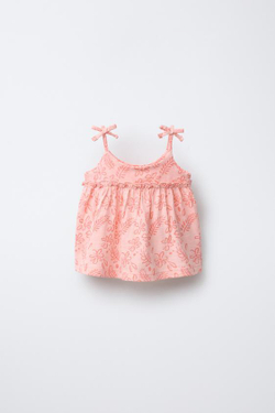 ZARA ТОП С БРЕТЕЛЯМИ И ЦВЕТОЧНЫМ ПРИНТОМ, МАНДАРИНОВЫЙ