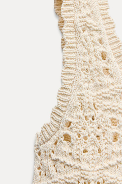 ZARA УКОРОЧЕННЫЙ ТОП ИЗ АЖУРНОГО ТРИКОТАЖА, ЭКРЮ