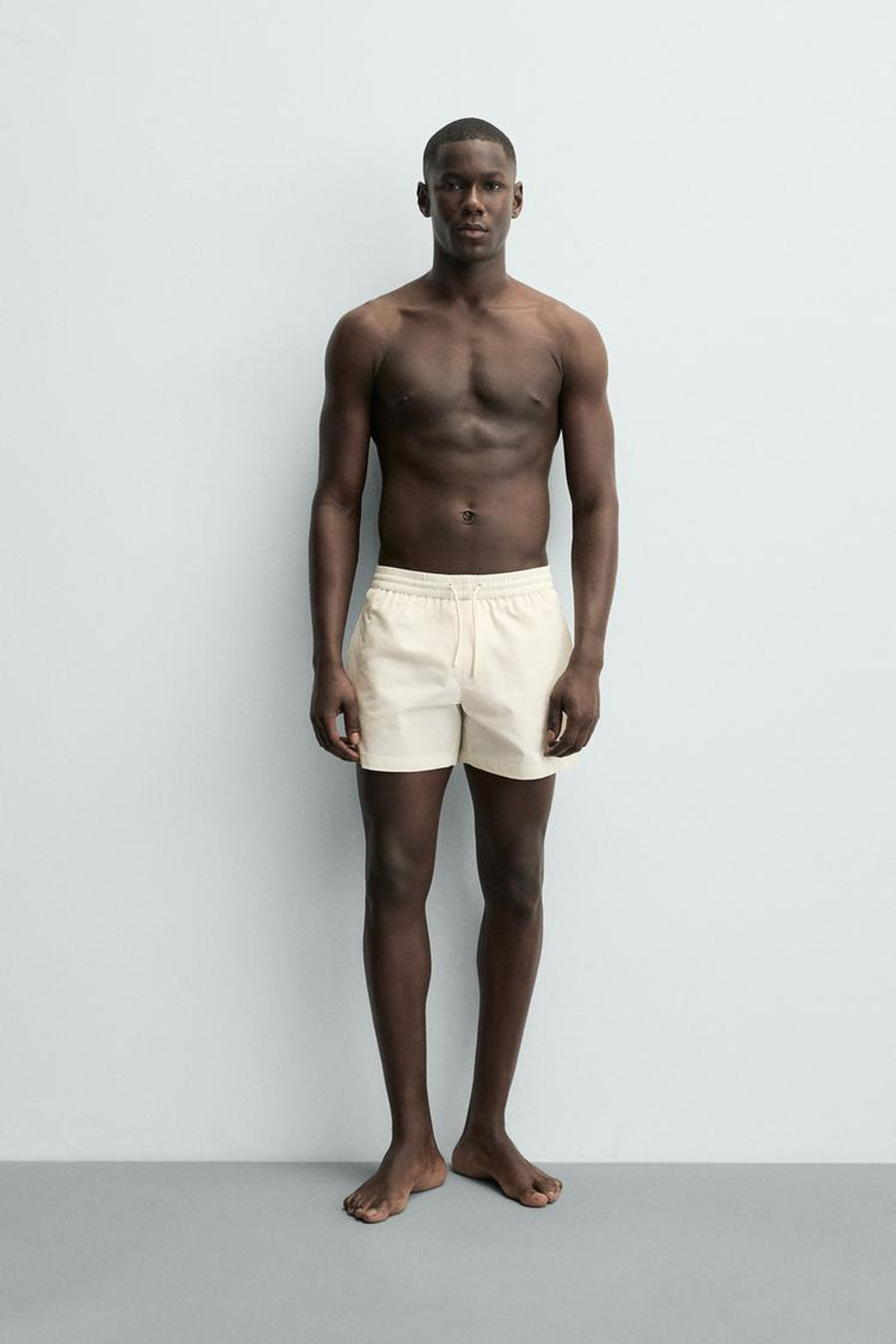 ZARA ПЛАВКИ СРЕДНЕЙ ДЛИНЫ ИЗ SEERSUCKER, ЭКРЮ