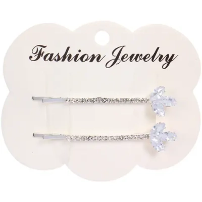 Невидимки для волос 2шт «Кристалы Агоры», листики, цвет серебро, 6см (блистер и пакет с подвесом)