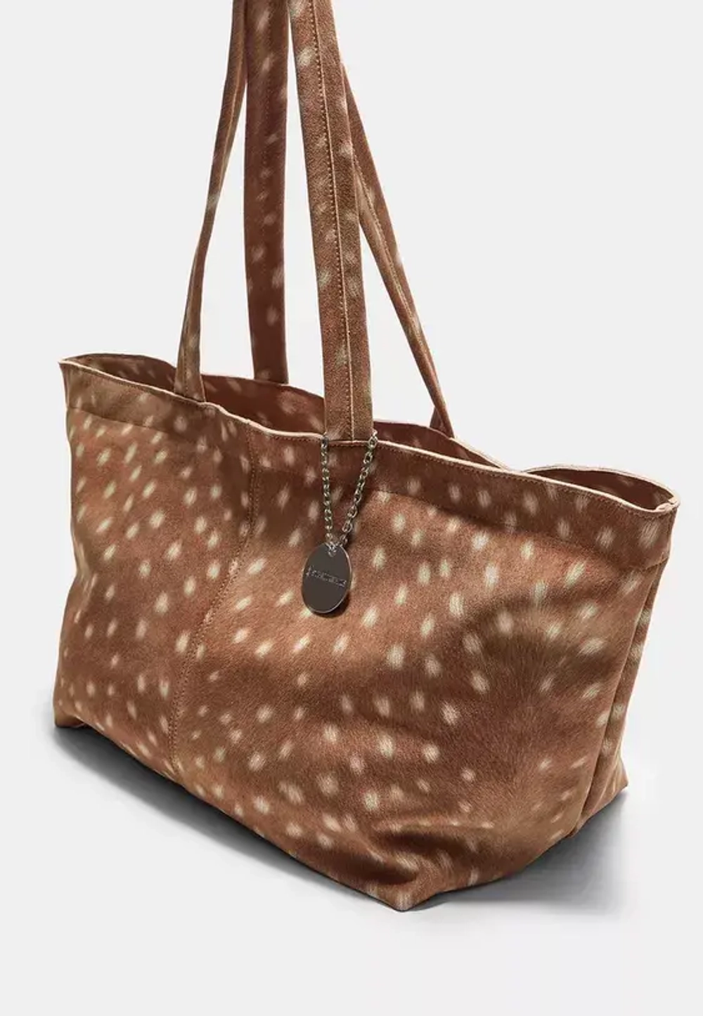 STRADIVARIUS Сумка-тоут с анималистическим принтом, бежевый