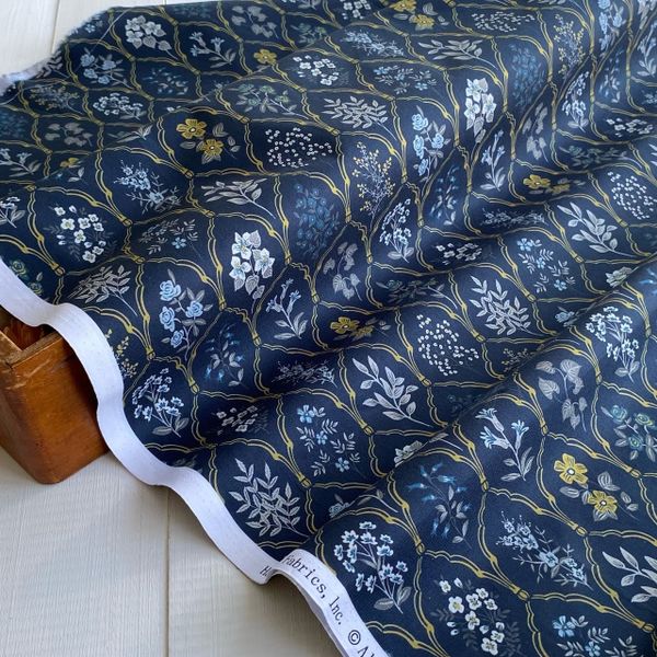 ЦВЕТОЧНЫЙ АРАБЕСК, синий 100% хлопок Handmade Fabrics 2