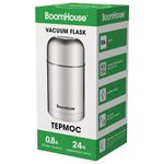 Термос 0,8 л для еды/напитков с широким горлом, BOOMHOUSE (БУМХАУ) WIDE, нержавеющая сталь SUS304, серебристый, 700319
