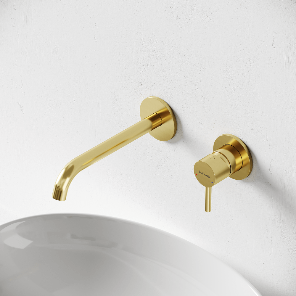 Смеситель для раковины Sancos Etna с внутренней частью, брашированное золото, PVD покрытие, арт. SC9004BG