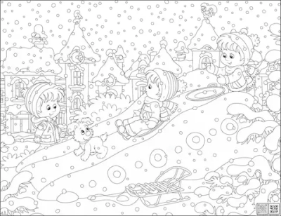 Цифровое панно ID Wall Раскраска "Катание на ледянках"