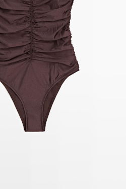 Massimo Dutti Купальник со сборками и блеском, коричневый