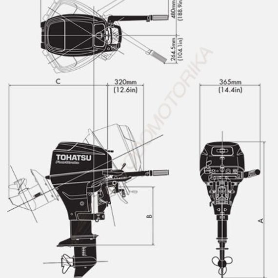 Лодочный мотор Tohatsu MFS15C S 15 л.с. четырехтактный