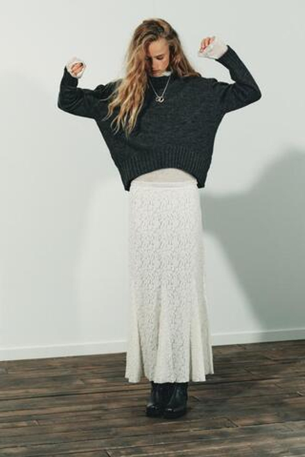 ZARA ЮБКА ИЗ МЯГКОГО КРУЖЕВА, ЭКРЮ