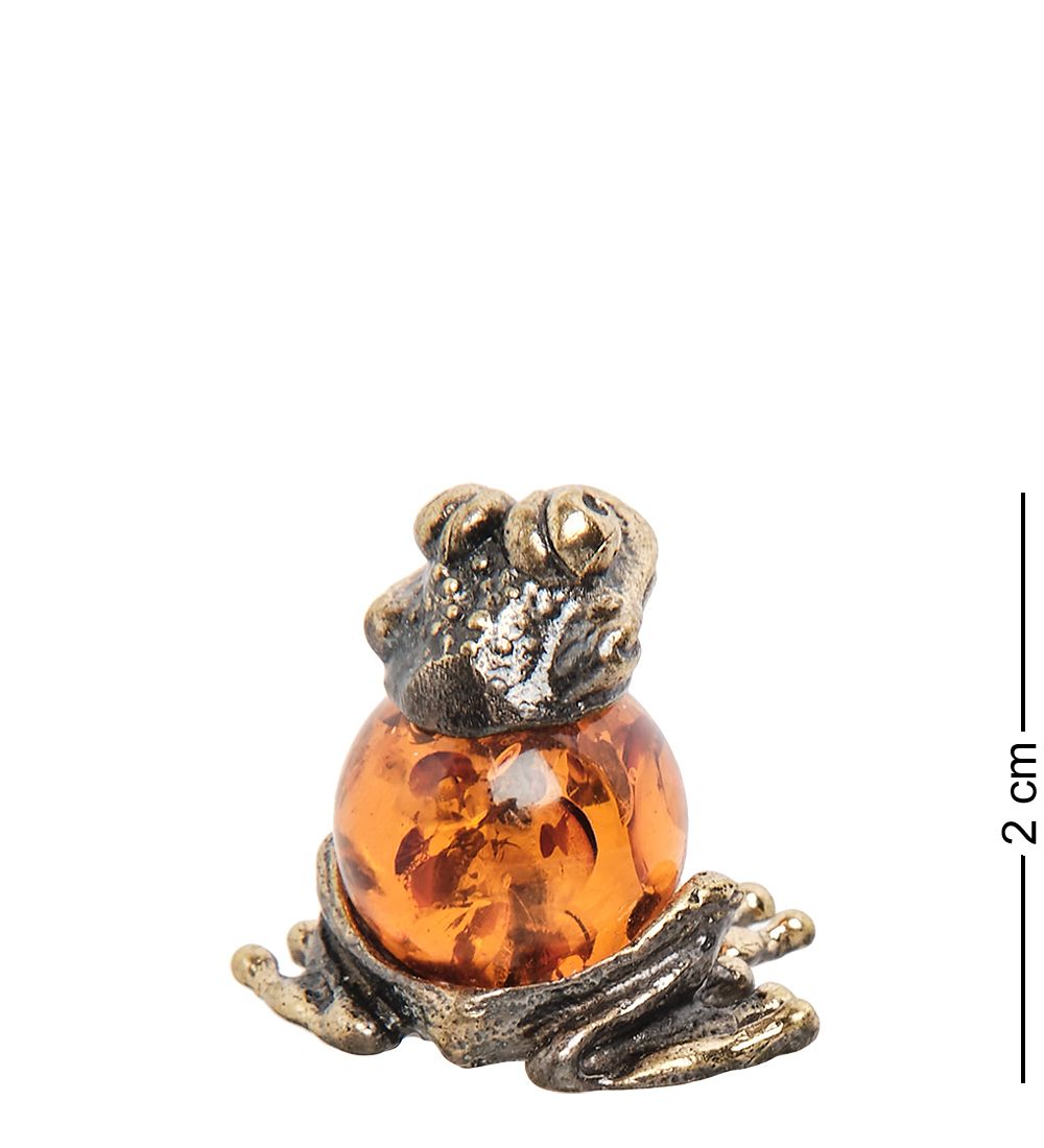 AM- 434 Фигурка «Лягушка шарик» (латунь, янтарь)