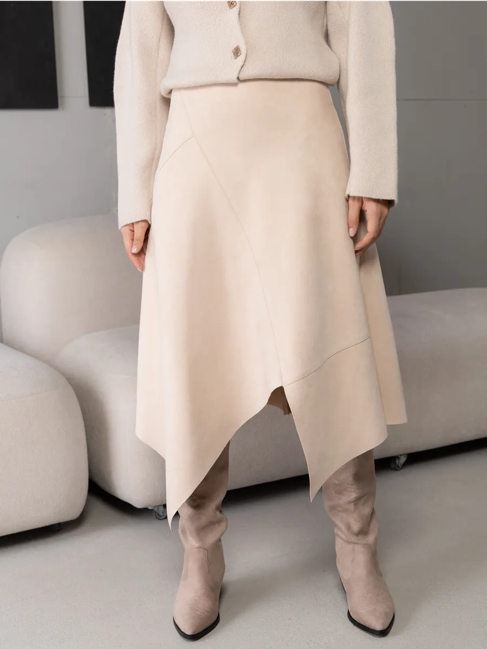 Юбка замшевая трапеция миди