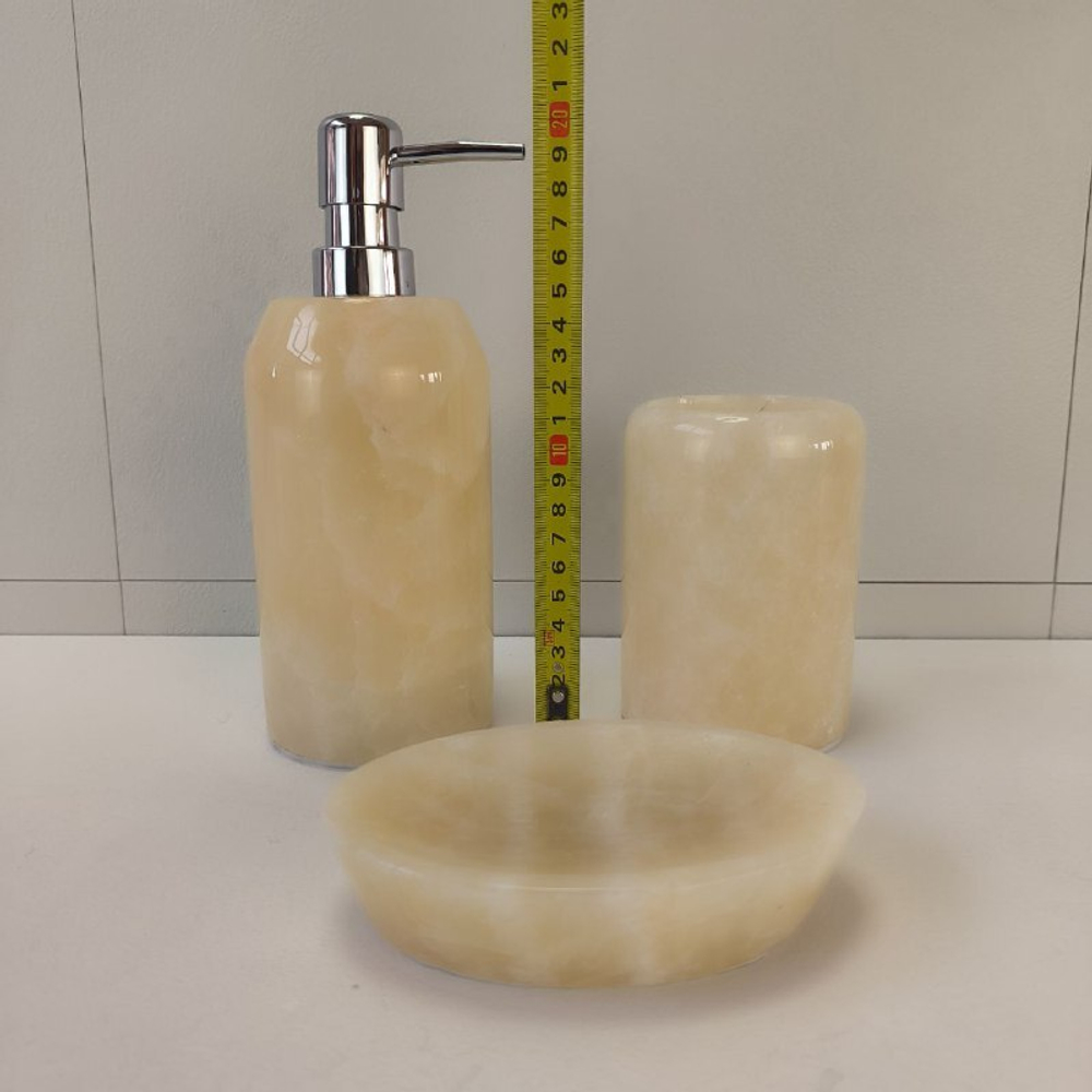 Набор из оникса 3 предм Yellow NO-63247  дозатор, стаканчик, мыльница 150